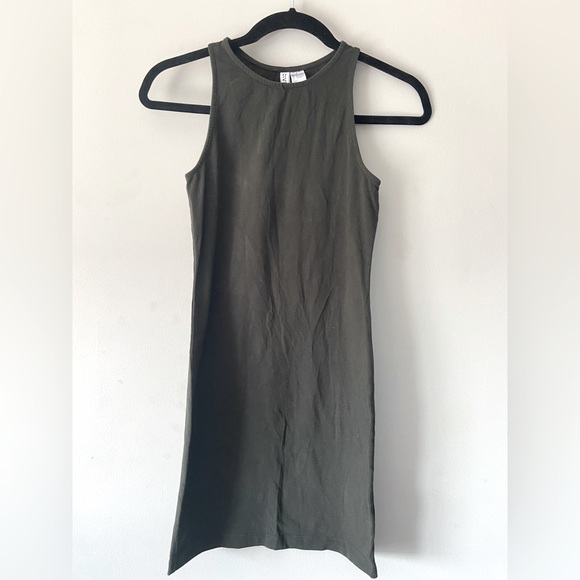 4/$25 H&M Bodycon Ribbed Sleeveless Dress Size Small Army Green - Picture 2 of 4